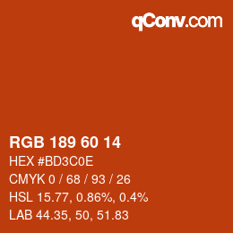 カラーコード: RGB 189 60 14 | qconv.com