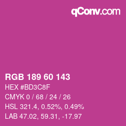 カラーコード: RGB 189 60 143 | qconv.com