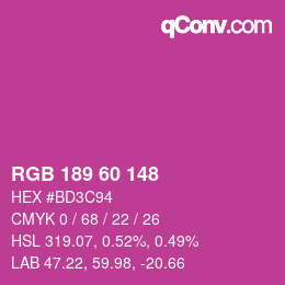 カラーコード: RGB 189 60 148 | qconv.com