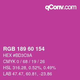 カラーコード: RGB 189 60 154 | qconv.com