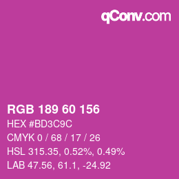 カラーコード: RGB 189 60 156 | qconv.com