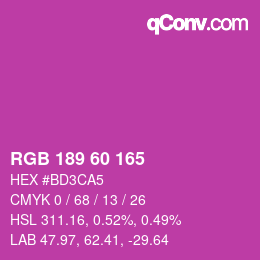 カラーコード: RGB 189 60 165 | qconv.com