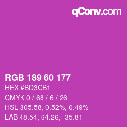 颜色代码: RGB 189 60 177 | qconv.com