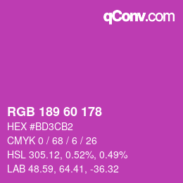 カラーコード: RGB 189 60 178 | qconv.com