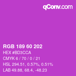 カラーコード: RGB 189 60 202 | qconv.com