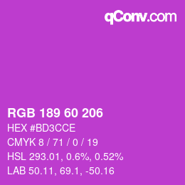 颜色代码: RGB 189 60 206 | qconv.com