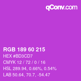 Color code: RGB 189 60 215 | qconv.com