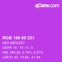 颜色代码: RGB 189 60 231 | qconv.com