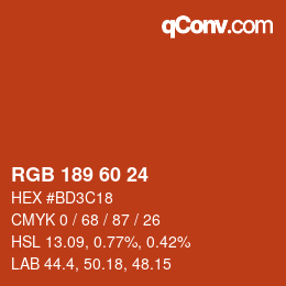 カラーコード: RGB 189 60 24 | qconv.com