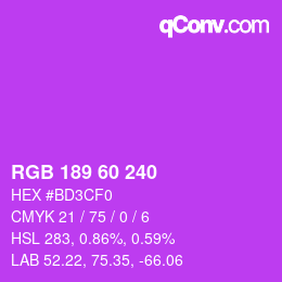 カラーコード: RGB 189 60 240 | qconv.com