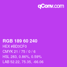 Color code: RGB 189 60 240 | qconv.com