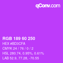 カラーコード: RGB 189 60 250 | qconv.com