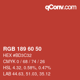 カラーコード: RGB 189 60 50 | qconv.com