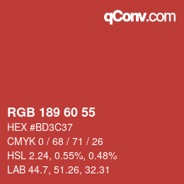 カラーコード: RGB 189 60 55 | qconv.com