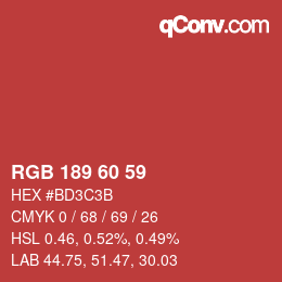 Color code: RGB 189 60 59 | qconv.com