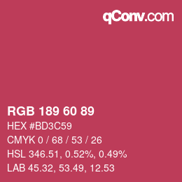 カラーコード: RGB 189 60 89 | qconv.com