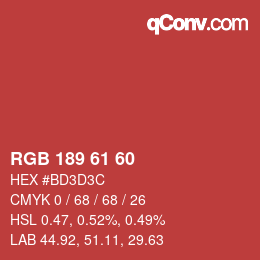 カラーコード: RGB 189 61 60 | qconv.com