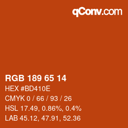 Color code: RGB 189 65 14 | qconv.com