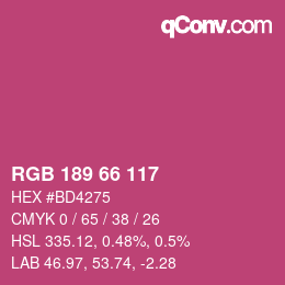 颜色代码: RGB 189 66 117 | qconv.com