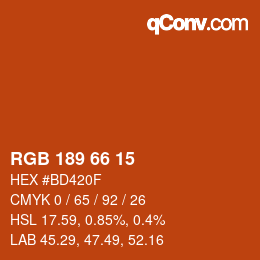 Color code: RGB 189 66 15 | qconv.com
