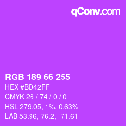 Color code: RGB 189 66 255 | qconv.com