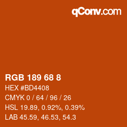 Color code: RGB 189 68 8 | qconv.com