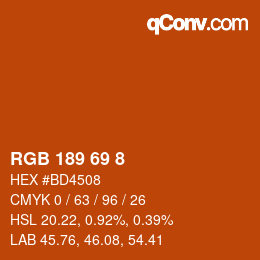 Color code: RGB 189 69 8 | qconv.com