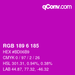 カラーコード: RGB 189 6 185 | qconv.com