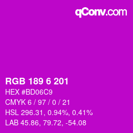 Color code: RGB 189 6 201 | qconv.com