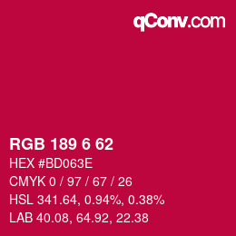カラーコード: RGB 189 6 62 | qconv.com