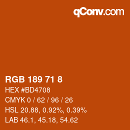 Color code: RGB 189 71 8 | qconv.com