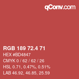 カラーコード: RGB 189 72.4 71 | qconv.com