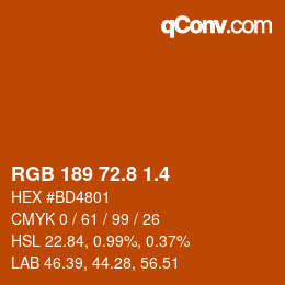 カラーコード: RGB 189 72.8 1.4 | qconv.com