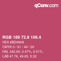 カラーコード: RGB 189 72.8 106.4 | qconv.com