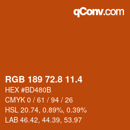 カラーコード: RGB 189 72.8 11.4 | qconv.com