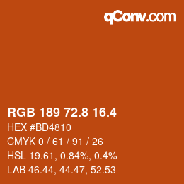 カラーコード: RGB 189 72.8 16.4 | qconv.com