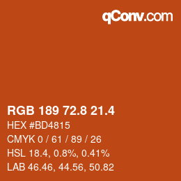 カラーコード: RGB 189 72.8 21.4 | qconv.com