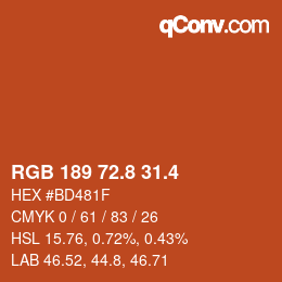 カラーコード: RGB 189 72.8 31.4 | qconv.com