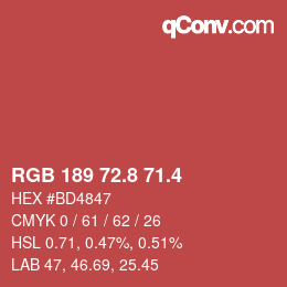カラーコード: RGB 189 72.8 71.4 | qconv.com