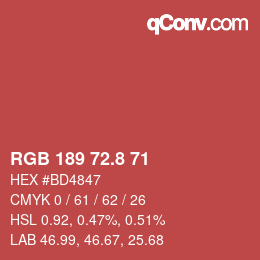 カラーコード: RGB 189 72.8 71 | qconv.com