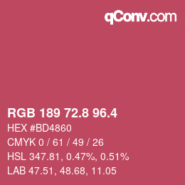 カラーコード: RGB 189 72.8 96.4 | qconv.com