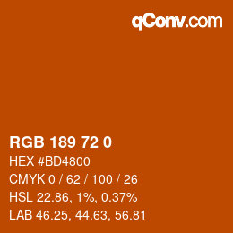 Color code: RGB 189 72 0 | qconv.com