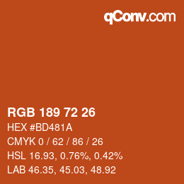 Color code: RGB 189 72 26 | qconv.com