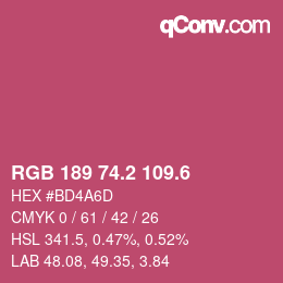 カラーコード: RGB 189 74.2 109.6 | qconv.com