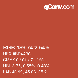 カラーコード: RGB 189 74.2 54.6 | qconv.com