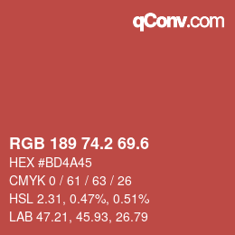 カラーコード: RGB 189 74.2 69.6 | qconv.com