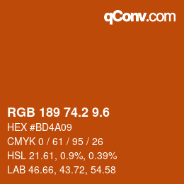 カラーコード: RGB 189 74.2 9.6 | qconv.com