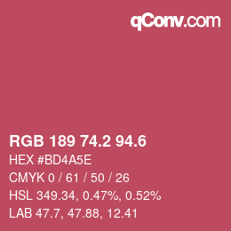 カラーコード: RGB 189 74.2 94.6 | qconv.com