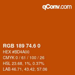 カラーコード: RGB 189 74.6 0 | qconv.com