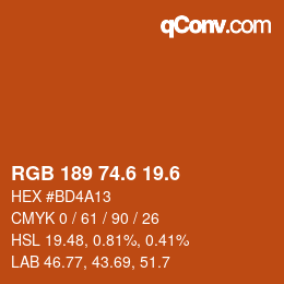カラーコード: RGB 189 74.6 19.6 | qconv.com